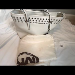 Michael Kors white studded tote bag small